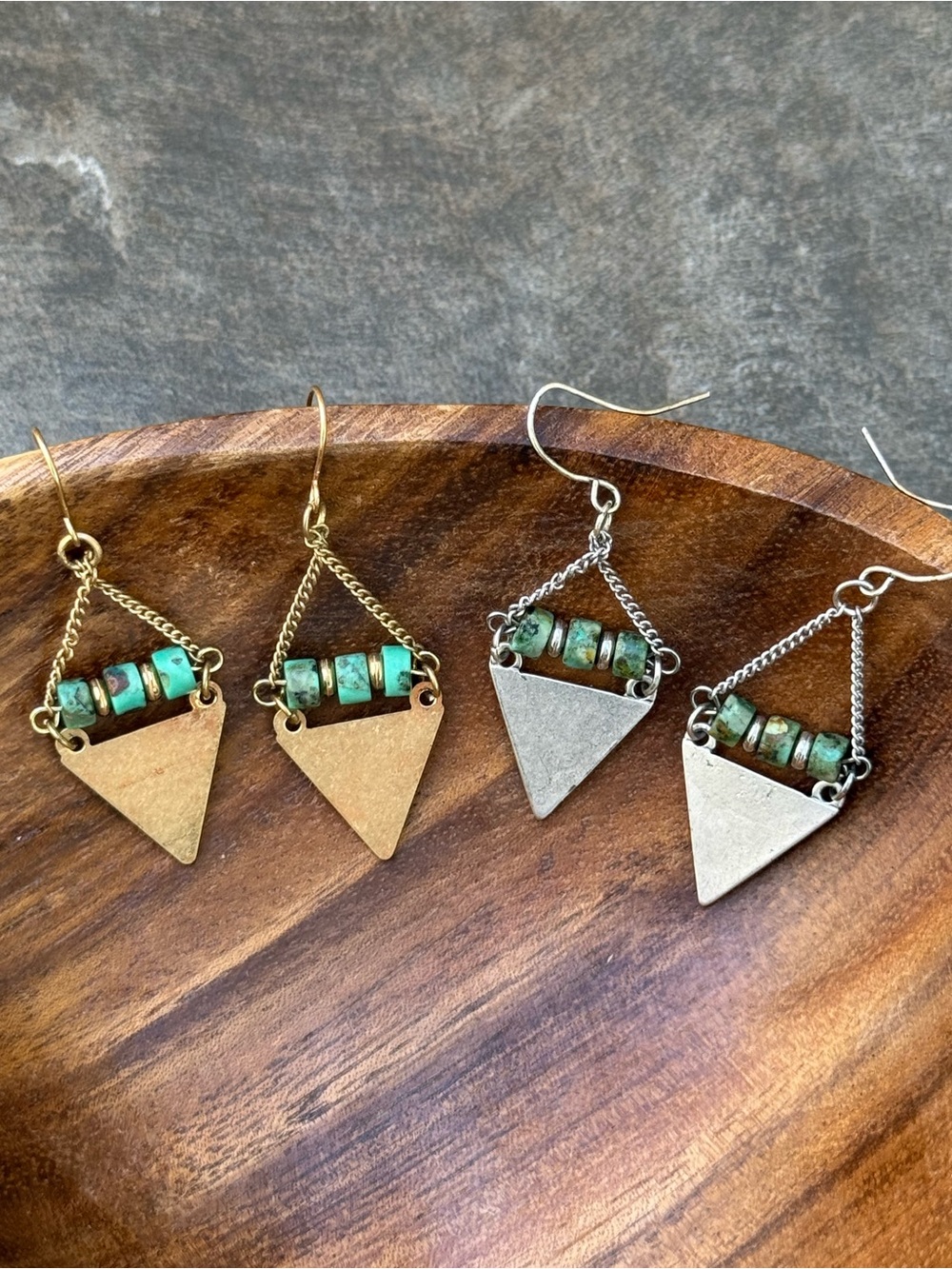 Boho Turquoise Bead Triangle Drop Earrings - Gold & Silver vintage y2k everyday